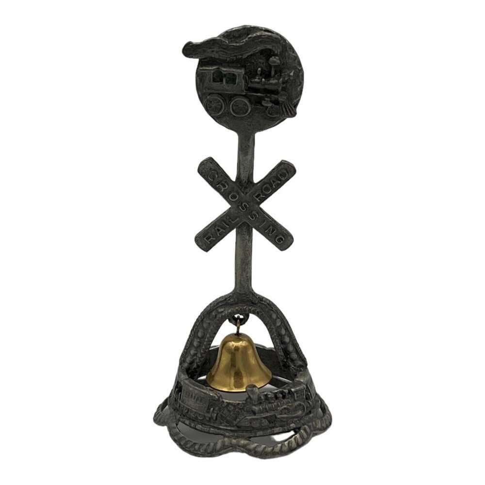 Vintage Gish Pewter Train Railroad Crossing‎ Sign Bell Locomotive Travel